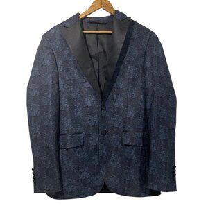 Egara Mens Slim Fit Peak Lapel Dinner Jacket Blazer Black Navy Blue Floral 36R